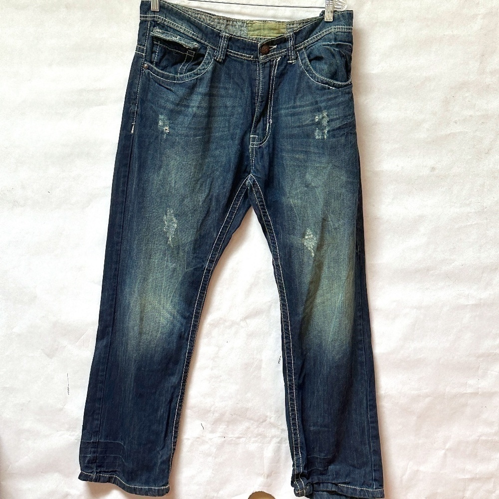 Vintage Smoke Rise Ripped Fringed Jeans Men Size 38